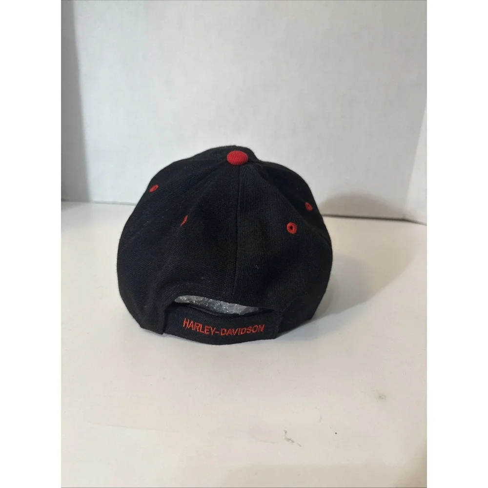 Harley Davidson Strap Back Hate, Embroidered Flames, Flame Logo, Wool‎ Blend,
